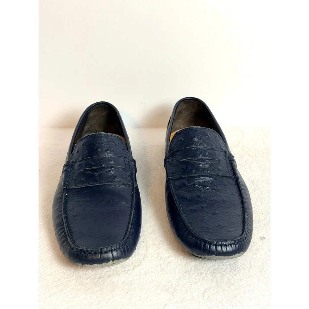 Jon Somen Prive Ostrich Print Leather Driving Loafers Navy Men's 42